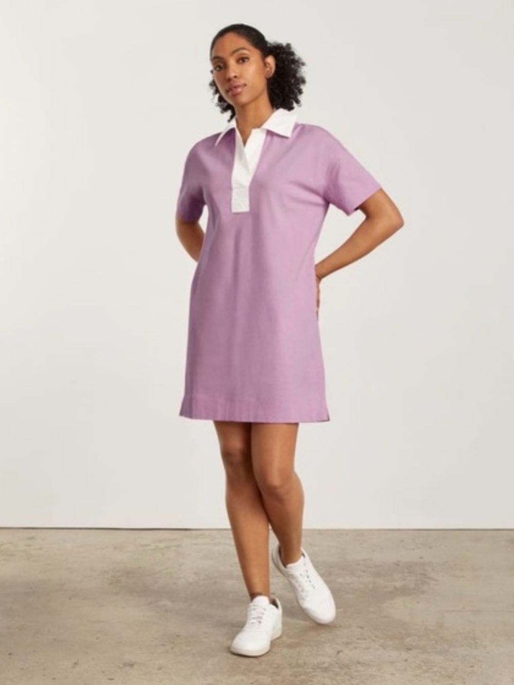 Everlane Organic Cotton Polo Dress Pink White Collar NWT XS Preppy Mini